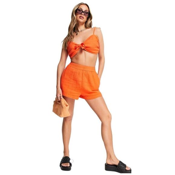 New! ASOS Design 100% Cotton Orange Halter Top Sz 4 - Picture 1 of 6